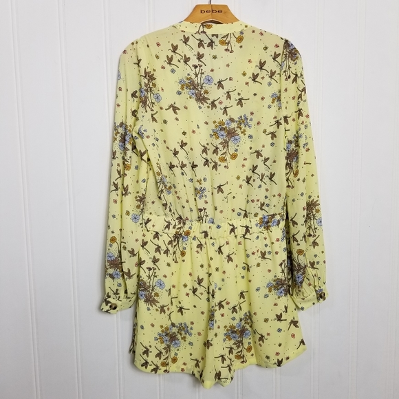 ModCloth Romper Womens Size M Yellow Floral Dragonfly Long Sleeve Jumper - Picture 8 of 14